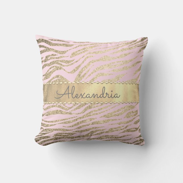 Glittery Zebra Print on Pink Blush  Cushion (Front)