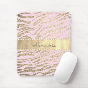 Glittery Zebra Print on Pink Blush Mouse Pad