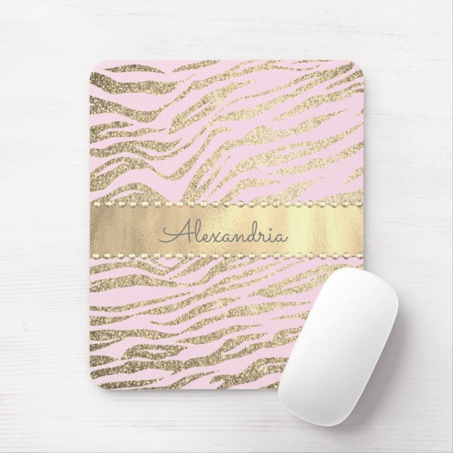 Glittery Zebra Print on Pink Blush            Mouse Pad (With Mouse)