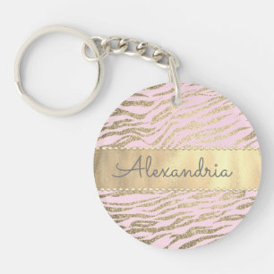 Glittery Zebra Print on Pink Blush Personalised Key Ring