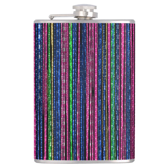 Glitz and Glam Sparkly Stripes Hip Flask (Front)