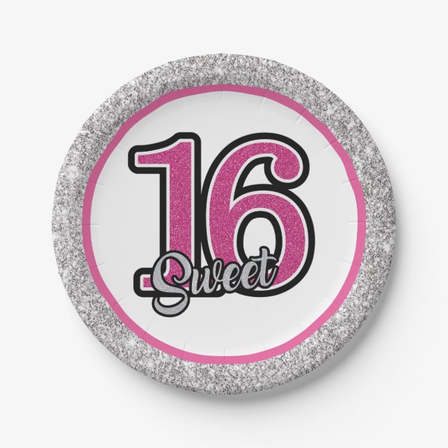 Glitz and Glam Sweet 16 Partyware Paper Plate (Front)