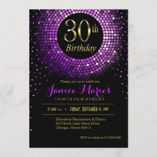 Glitz Bling Confetti 30th Birthday   purple gold Invitation