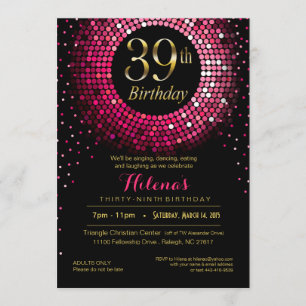 Glitz Bling Confetti 39th Birthday   fuchsia gold Invitation