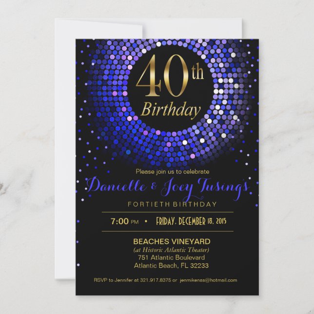 Glitz Bling Confetti 40th Birthday | cobalt blue Invitation (Front)