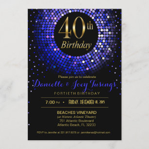Glitz Bling Confetti 40th Birthday cobalt blue Invitation