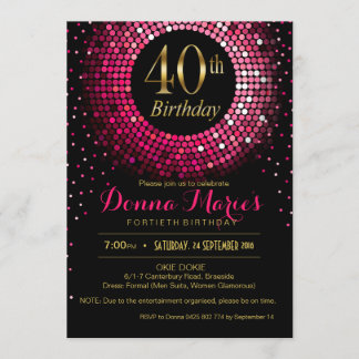 Glitz Bling Confetti 40th Birthday | fuchsia gold Invitation