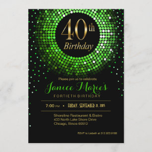 Glitz Bling Confetti 40th Birthday   green gold Invitation