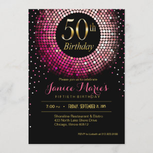 Glitz Bling Confetti 50th Birthday pink gold black Invitation