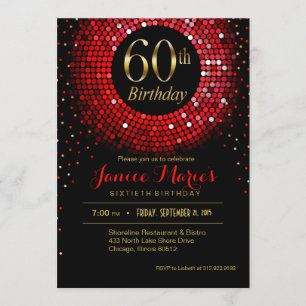 Glitz Bling Confetti 60th Birthday red gold black Invitation