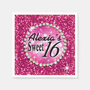 Glitz Bling Glitter Sparkle Sweet 16 fuchsia Napkin