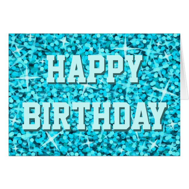 Glitz Blue 'Happy Birthday' card front text (Front Horizontal)