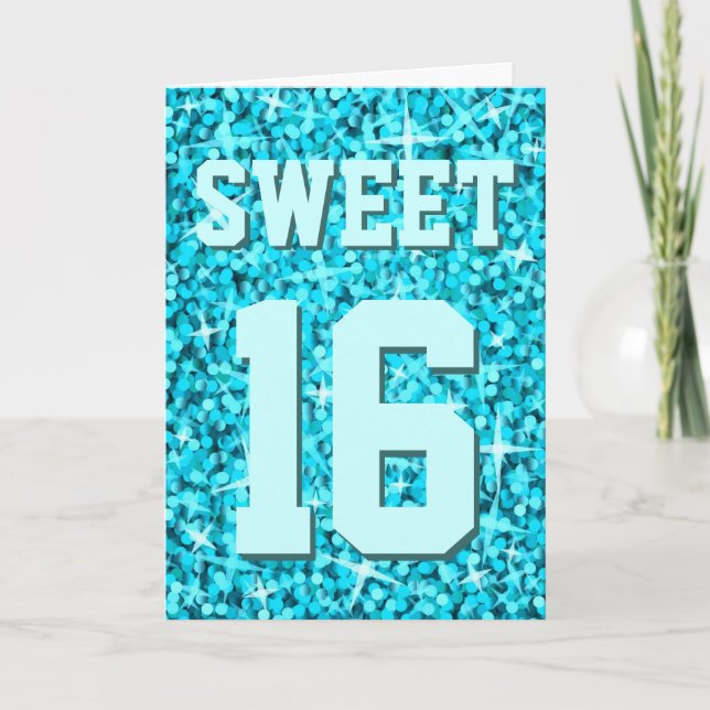 Glitz Blue 'Sweet 16' 'Happy Birthday' card (Front)