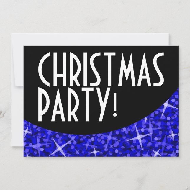 Glitz Dark Blue black curve 'Christmas Party' Invitation (Front)