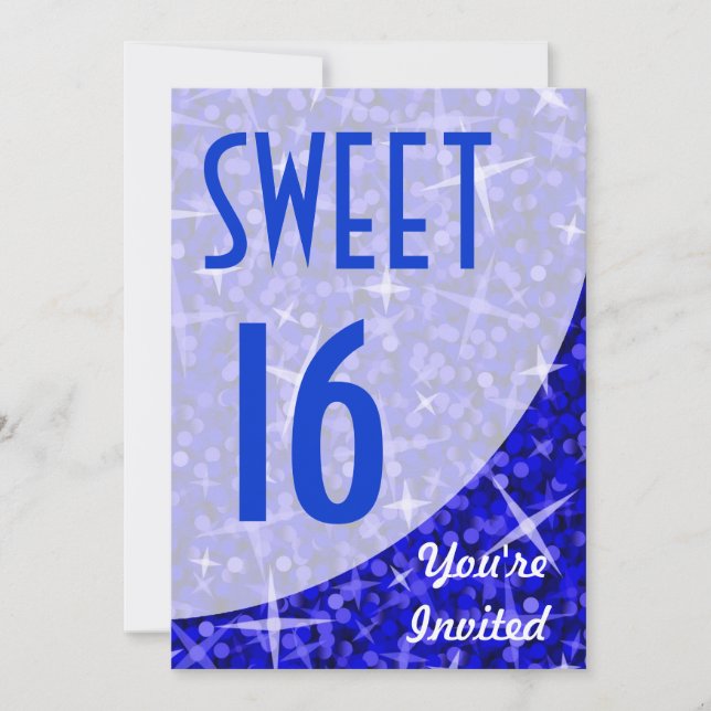 Glitz Dark Blue curve "Sweet 16" invitation (Front)