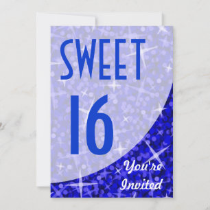 Glitz Dark Blue curve "Sweet 16" invitation