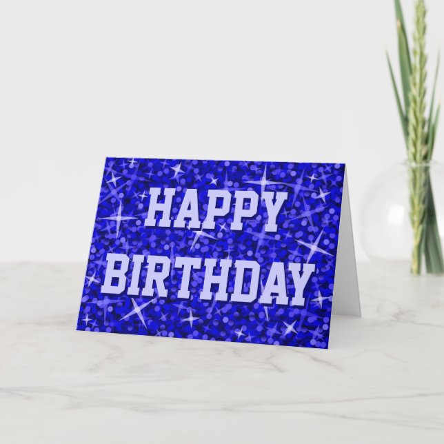 Glitz Dark Blue Happy Birthday front & inside text Card (Front)