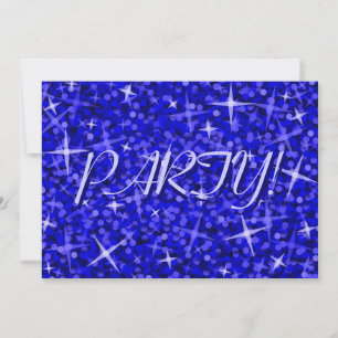 Glitz Dark Blue 'Party!' invitation blue text