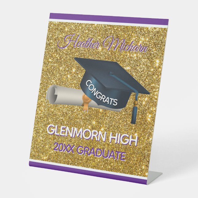 Glitz! Fun, Custom Graduation Party Pedestal Sign (Front)