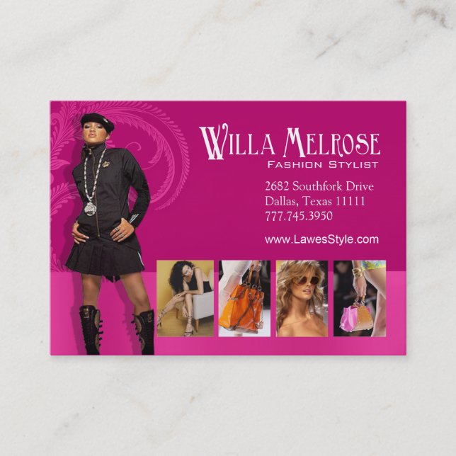 "Glitz Glam 2" - Classy Chic Funky Fashion Stylist Business Card (Front)