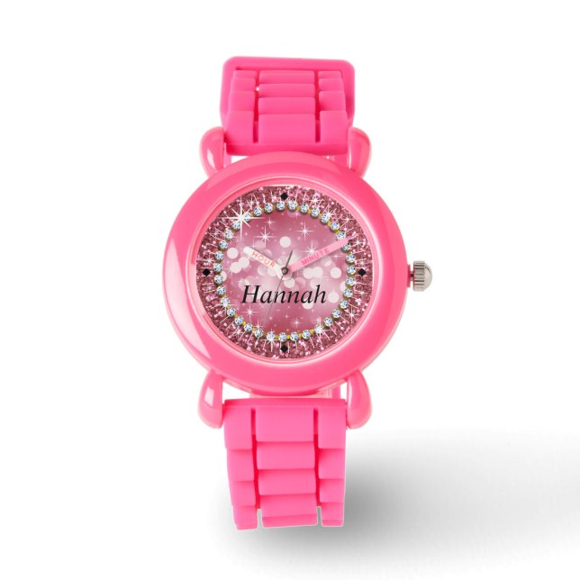 Glitz Glam Bling Glitter Pink Watch (Front)