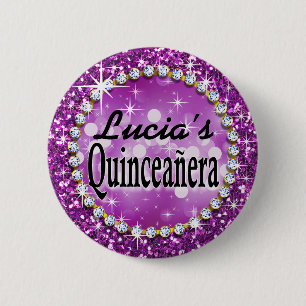 Glitz Glam Bling Quinceañera Celebration purple 6 Cm Round Badge