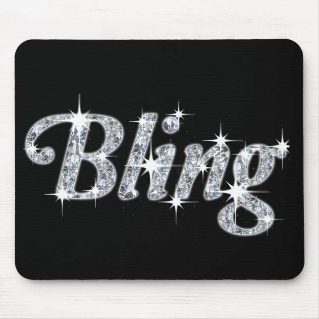 Glitz & Glam Faux Diamond Bling Design Black Mouse Pad (Front)