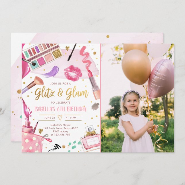 Glitz Glam Glamour Party Spa Girl Makeup Birthday  Invitation (Front/Back)