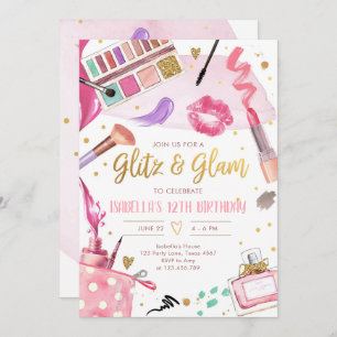 Glitz Glam Glamour Spa Party Girl Makeup Birthday  Invitation