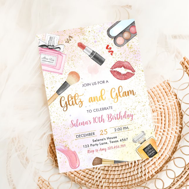 Glitz Glam Glamour Spa Party Girl Makeup Birthday Invitation (Creator Uploaded)
