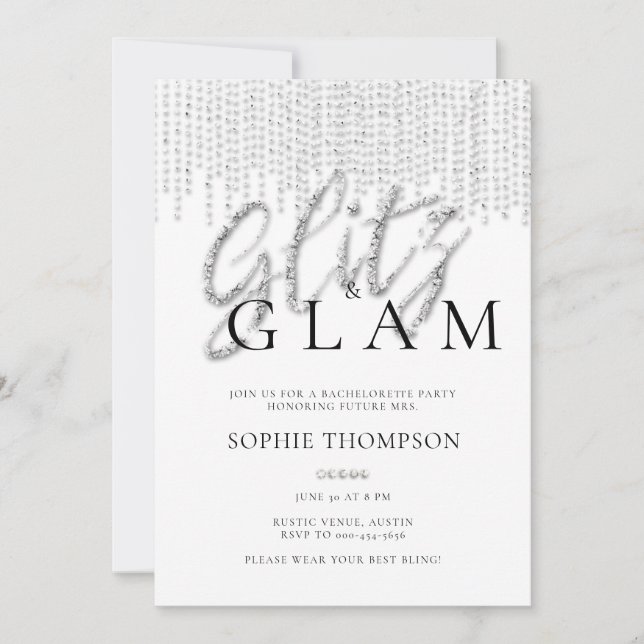 Glitz Glam Glitter Drips Elegant Bachelorette Invitation (Front)