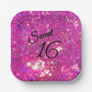 Glitz Glam Glitter Pink Sweet 16 Paper Plates! Plate