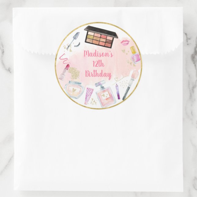 Glitz & Glam Pink Gold Spa Birthday Classic Round Sticker (Bag)