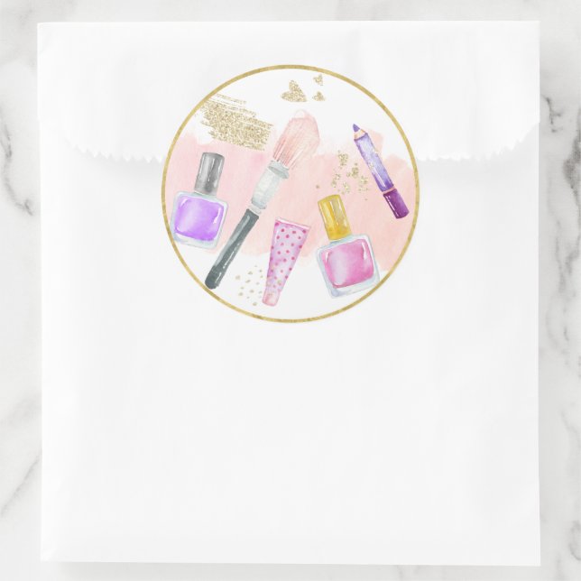 Glitz & Glam Pink Gold Spa Birthday Classic Round Sticker (Bag)