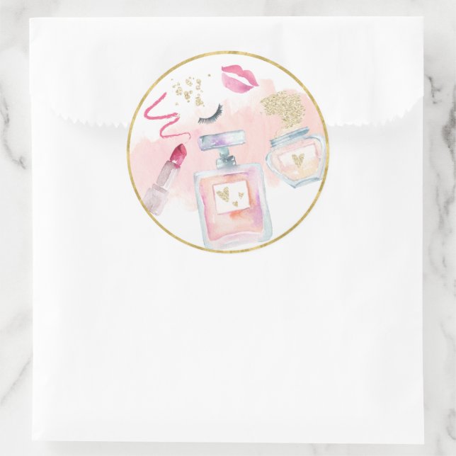 Glitz & Glam Pink Gold Spa Birthday Classic Round Sticker (Bag)