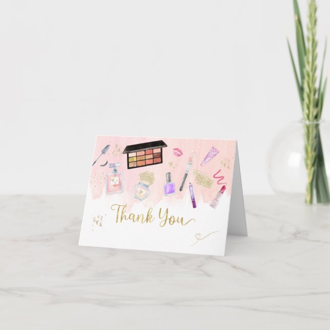 Glitz & Glam Pink Gold Spa Birthday  Thank You Card (Front)
