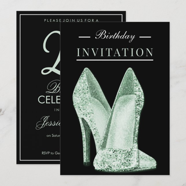 Glitz & Glamor Green 25th Birthday Invitation (Front/Back)