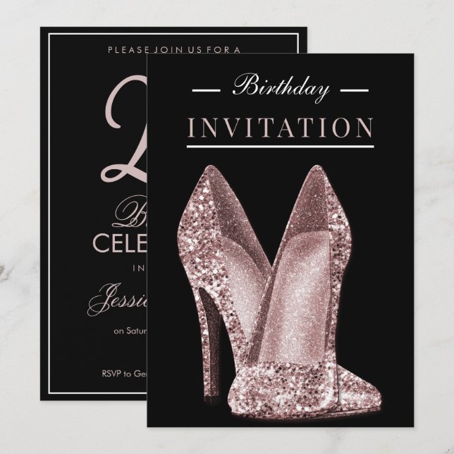 Glitz & Glamor Rose Gold 25th Birthday Invitation (Front/Back)