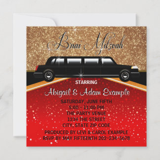Glitz Glamour Red Carpet Movie Star B'nai Mitzvah Invitation