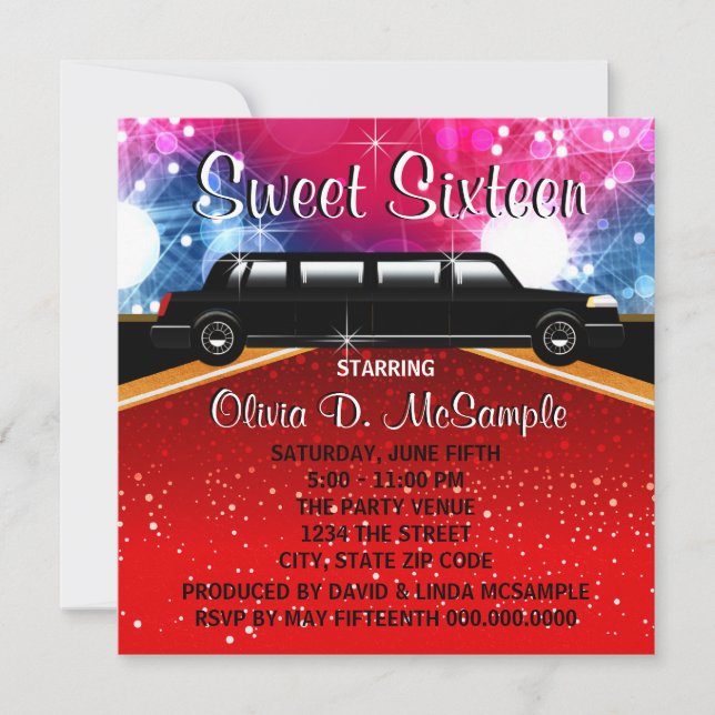 Glitz Glamour Red Carpet Movie Star Invitations (Front)