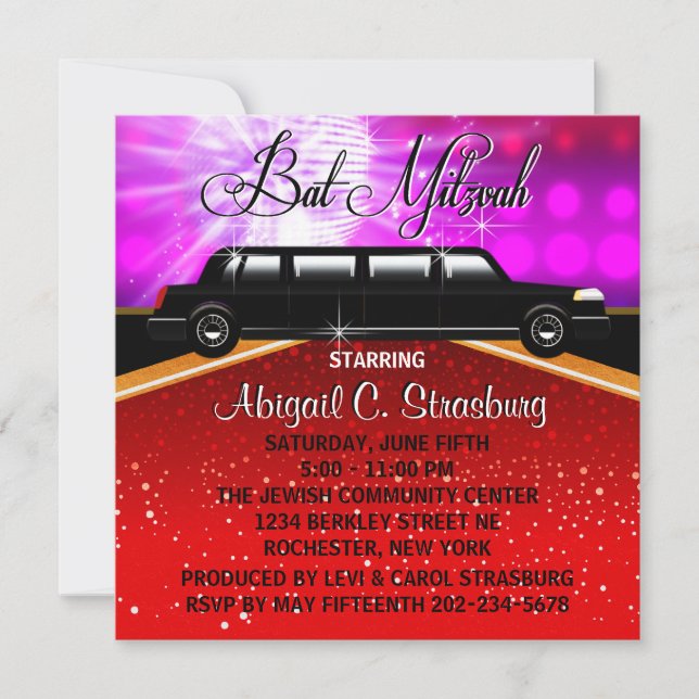 Glitz Glamour Red Carpet Movie Star Invitations (Front)