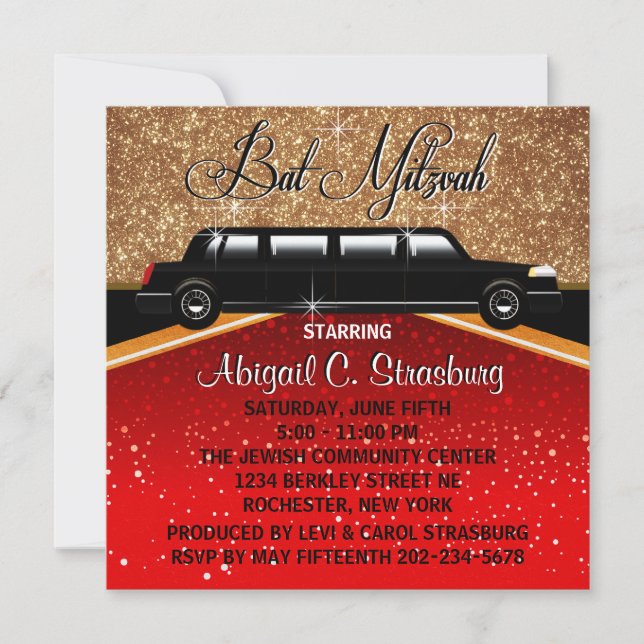 Glitz Glamour Red Carpet Movie Star Invitations (Front)