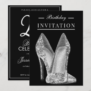 Glitz & Glamour Silver 25th Birthday Invitation