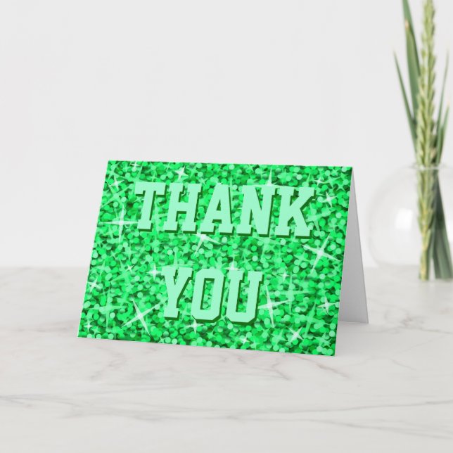 Glitz Green 'Thank You' 'Your Text' greetings card (Front)