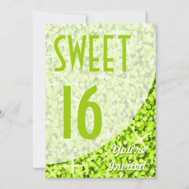 Glitz Lime curve "Sweet 16" invitation (Front)