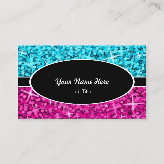 Glitz Mix Blue Pink black oval business card (Front)