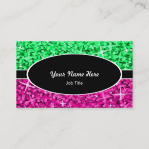 Glitz Mix Green Pink black oval business card