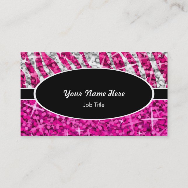 Glitz Mix Pink Zebra Purple black oval Business Card (Front)