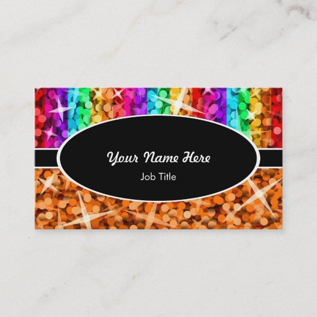 Glitz Mix Rainbow Orange black oval business card (Front)
