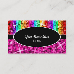 Glitz Mix Rainbow Pink black oval business card